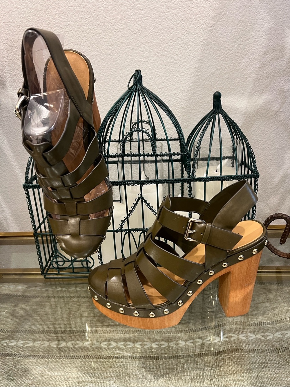 Nine West Olive Leather Woven Slingback Clogs - Picture 6 of 6